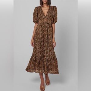Faithfull the Brand Romilla Linen NWT from Anthropologie Floral Midi Dress,Sz-6